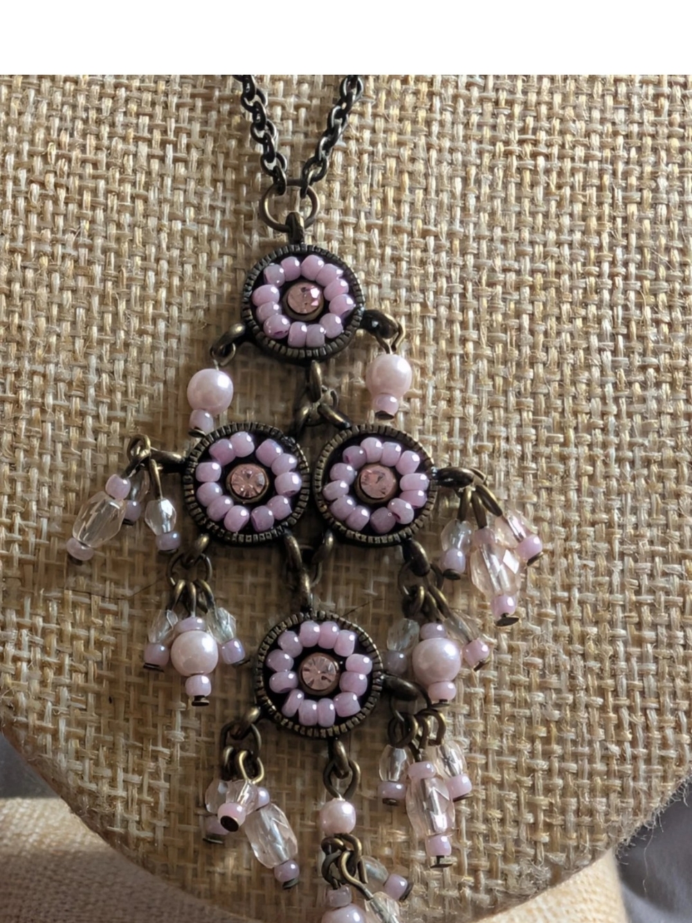 Vintage Michal Negrin Pink Chandelier Necklace Unsigned and matching earrings